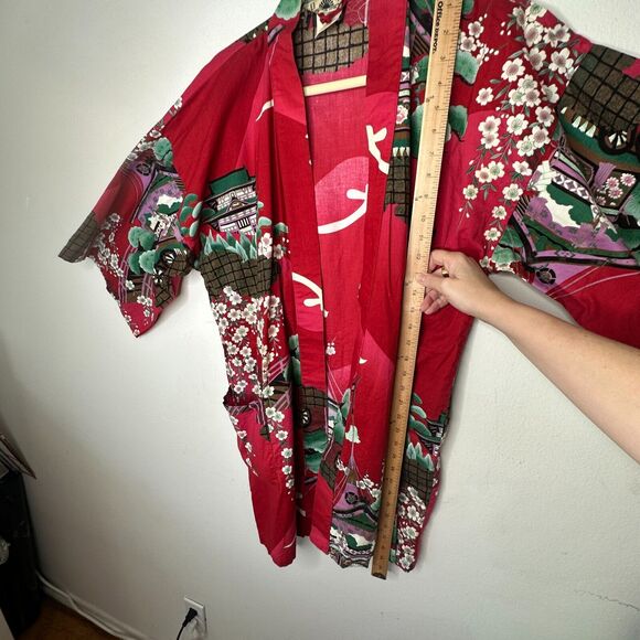 Made In Japan Red Floral Pagoda Multicolor Japanese Kimono and Matching Belt OS - Picture 13 of 15